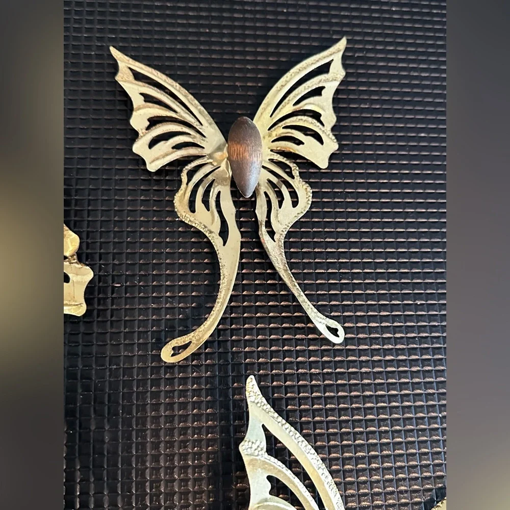 Vintage Set of Three Brass and Wood Butterflies Hanging Wall Decor